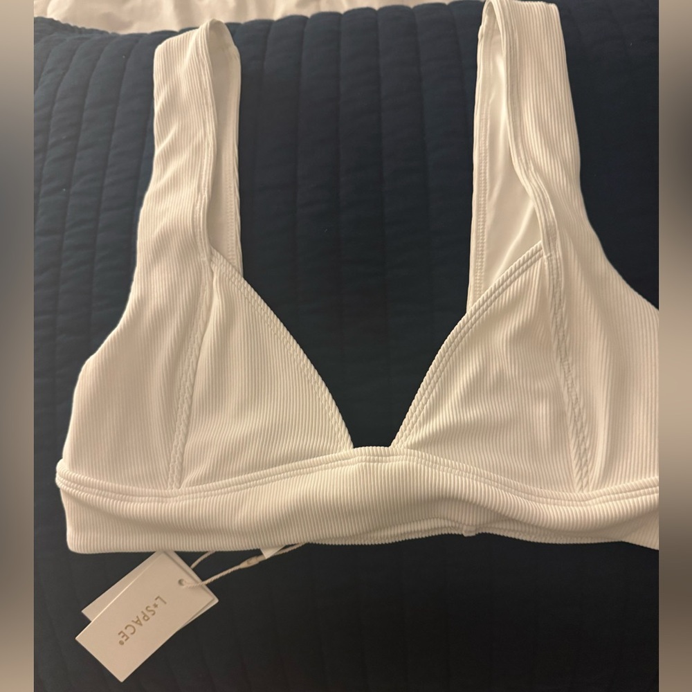 l*space White Ribbed Triangle Bikini Hailey Top